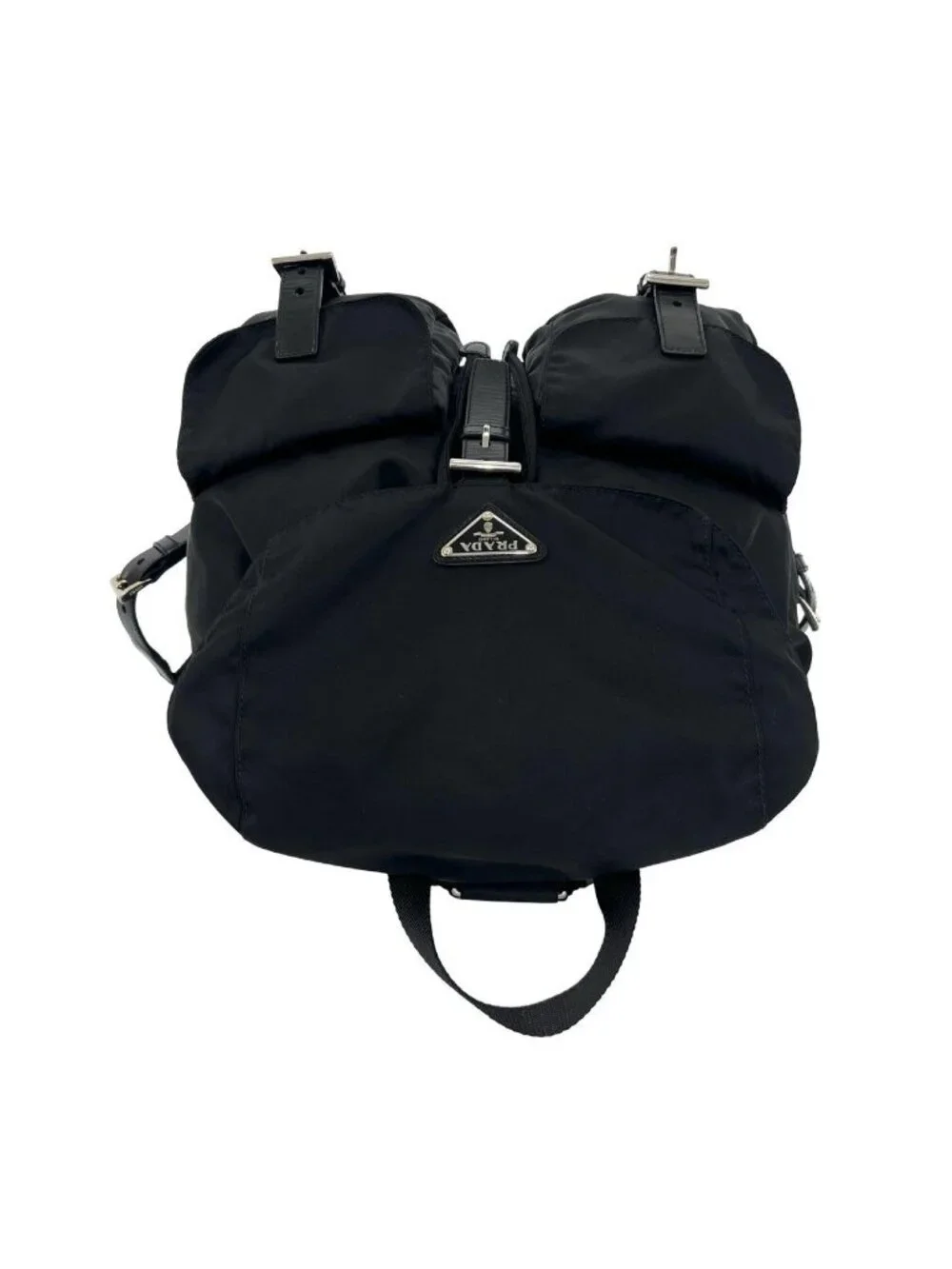 Prada Triangle Logo Tessuto Nylon Leather Backpack Black